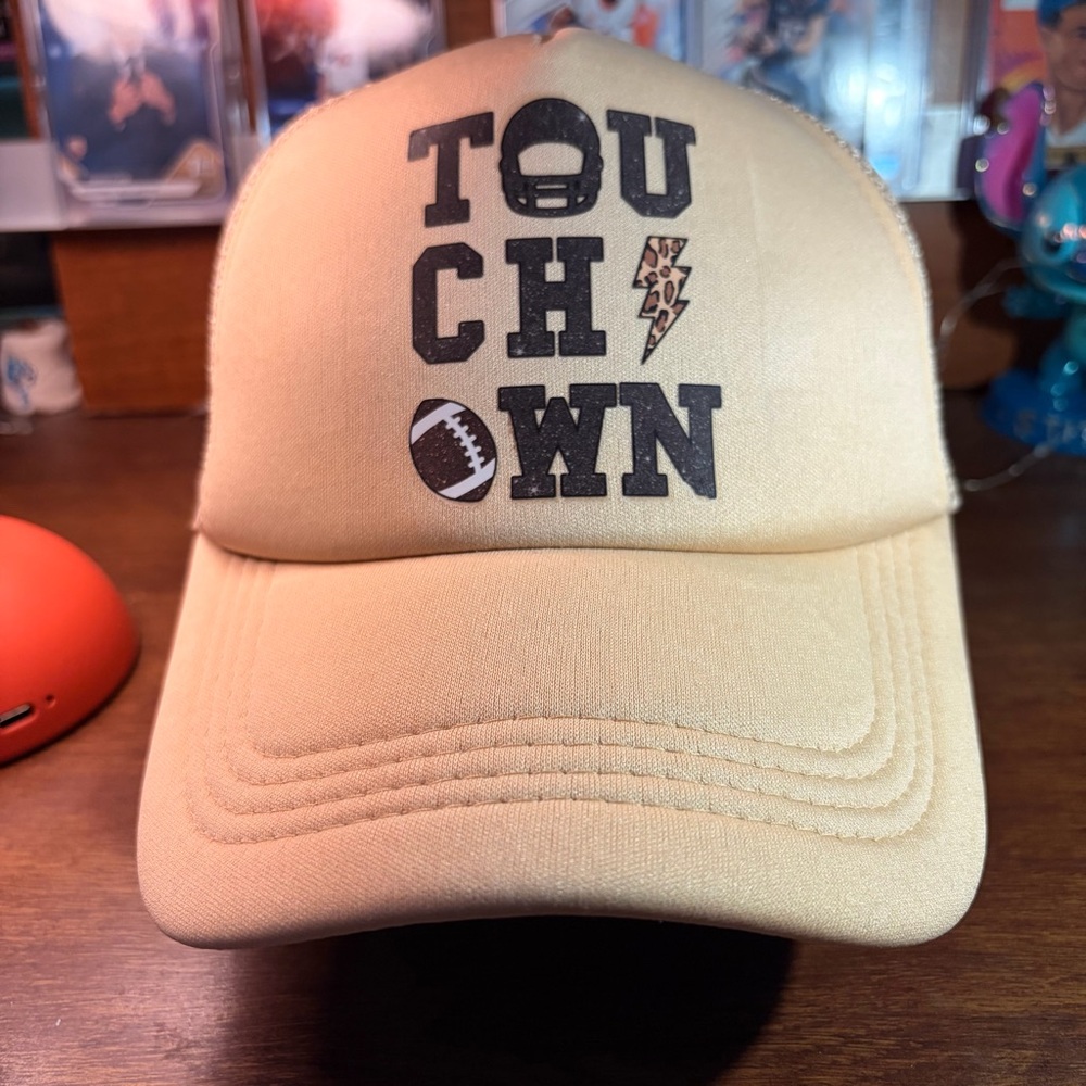Touchdown Trucker Hat Tan Mesh Snapback Football Leopard Lightning Bolt Cap
